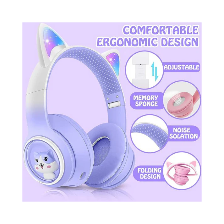 Cat Ear Bluetooth Headphones with LED Lights – Wireless Kids Headset