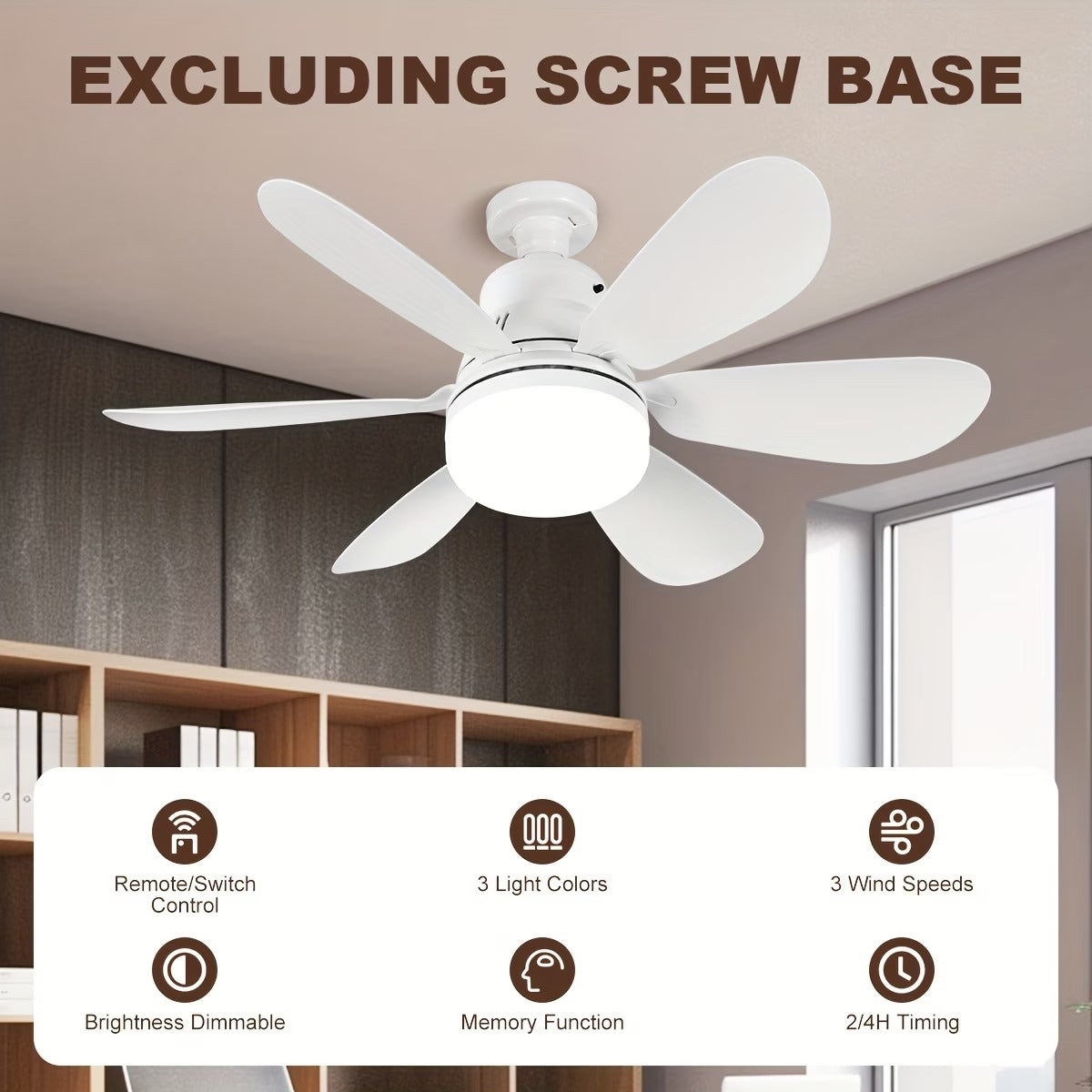Modern 6-Blade LED Ceiling Fan with Remote Control – Silent Ceiling Fan with Light, 2000 Lumens, 3-Speed Reversible Fan for Bedroom, Living Room & Home