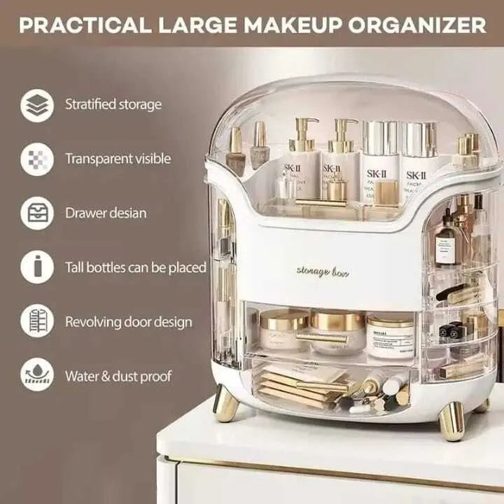 Luxury Cosmetic Organizer Box with Drawer & Dustproof Cover – Makeup Storage Organizer for Skincare, Cosmetics & Beauty Accessories