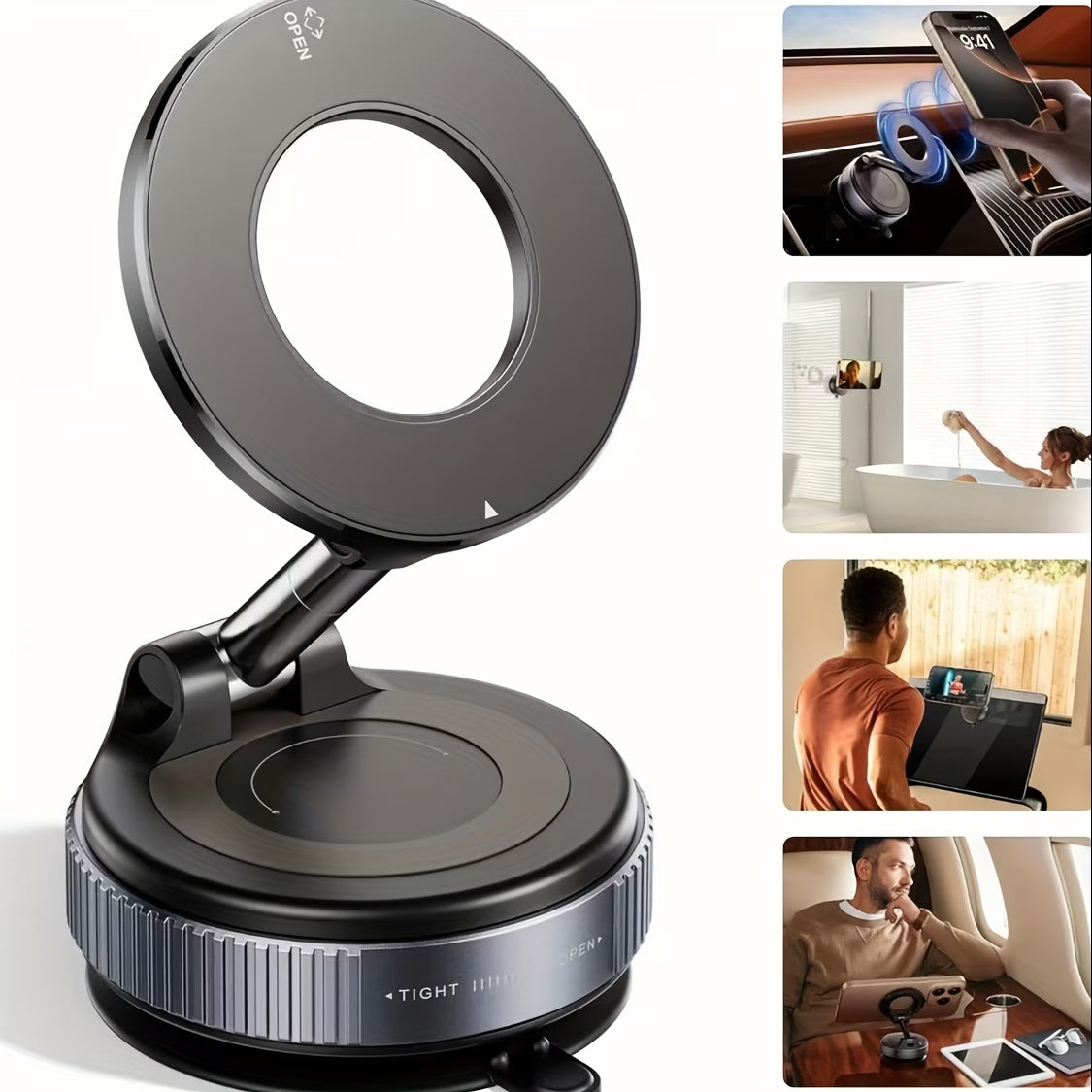 360° Magnetic Foldable Phone Holder with Wireless Charging Base – Adjustable Desktop & Car Mount Stand for iPhone & Android
