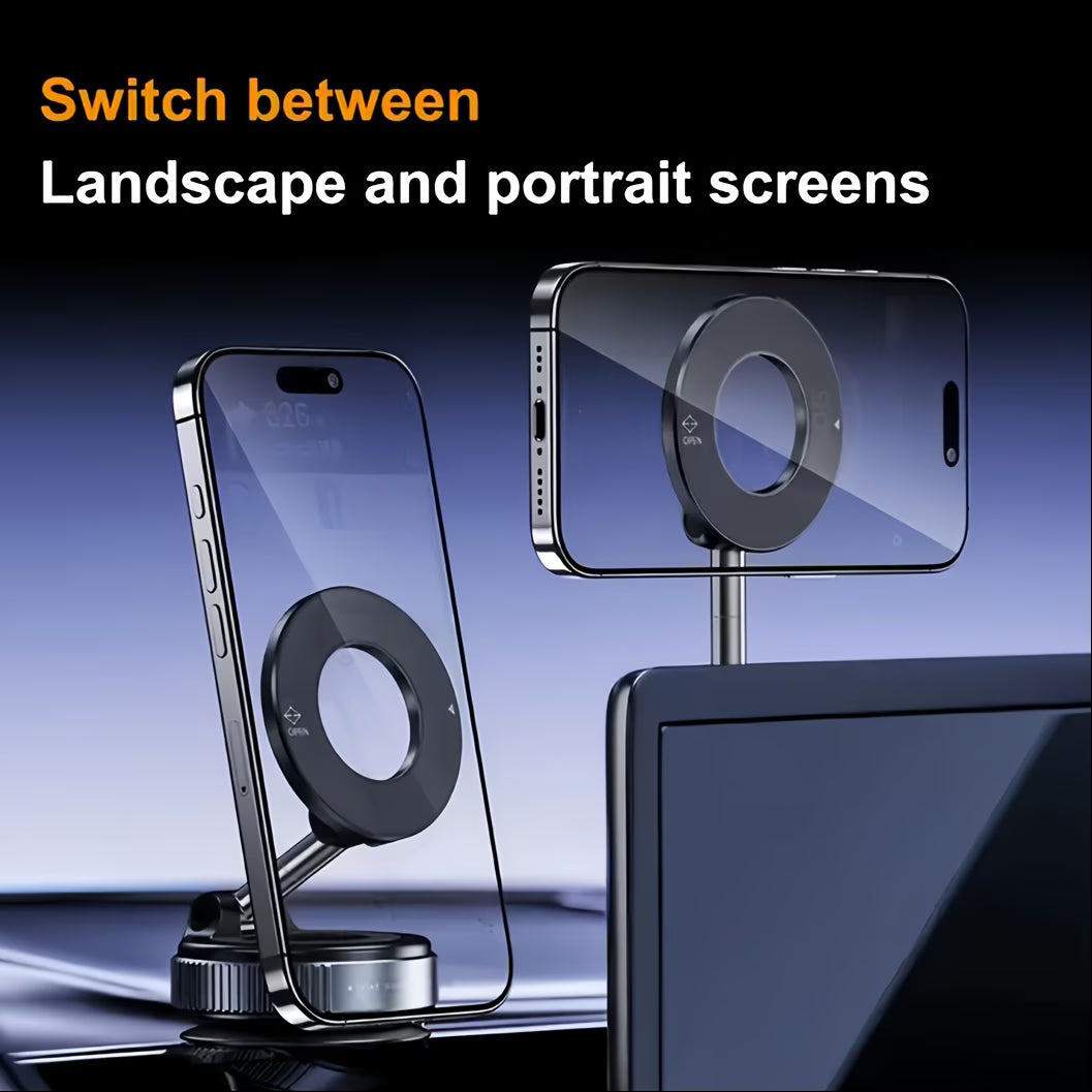360° Magnetic Foldable Phone Holder with Wireless Charging Base – Adjustable Desktop & Car Mount Stand for iPhone & Android