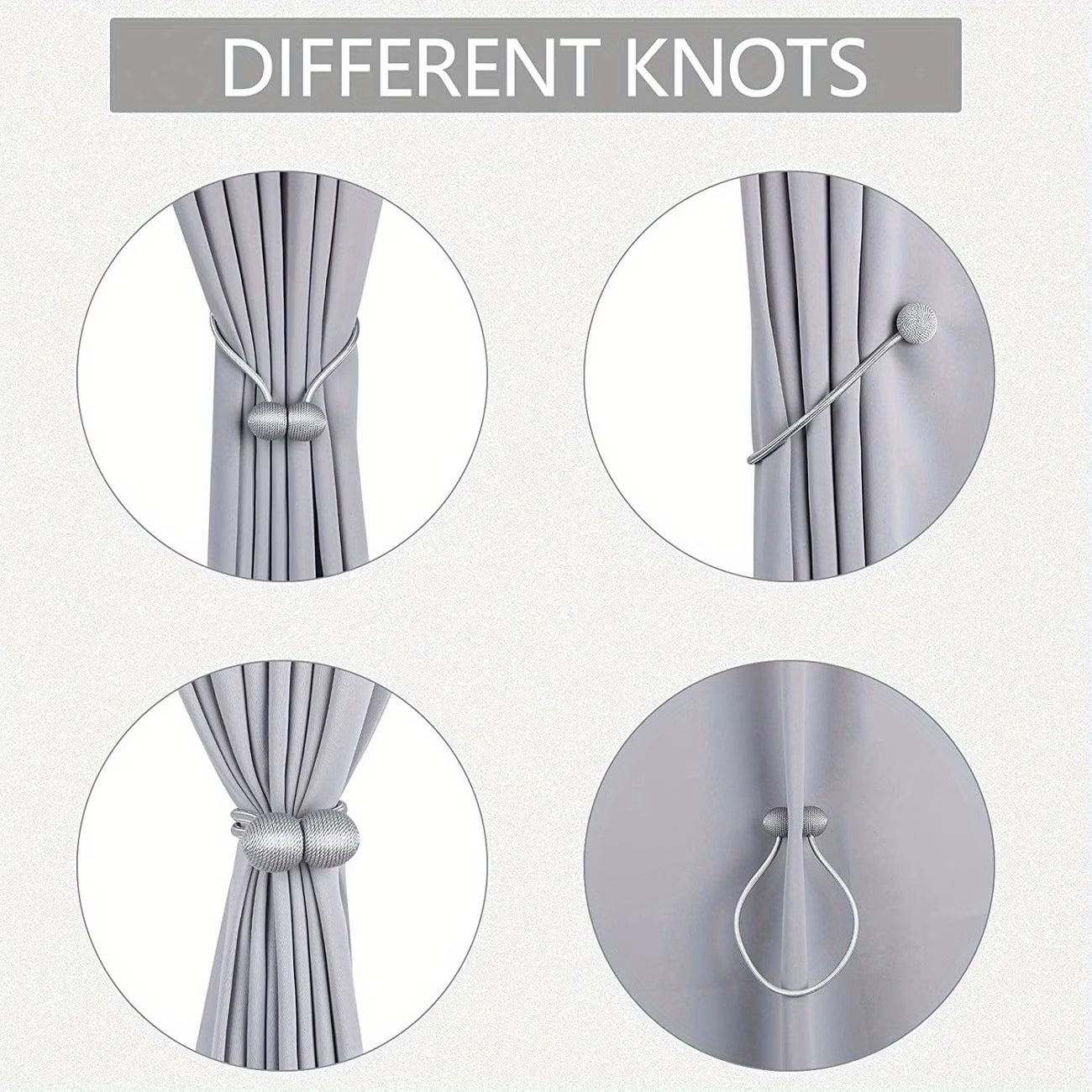 Magnetic Curtain Tiebacks | Modern No-Drill Curtain Holdbacks | Decorative Rope Curtain Tie Backs for Home & Office