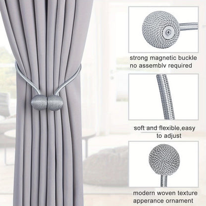 Magnetic Curtain Tiebacks | Modern No-Drill Curtain Holdbacks | Decorative Rope Curtain Tie Backs for Home & Office