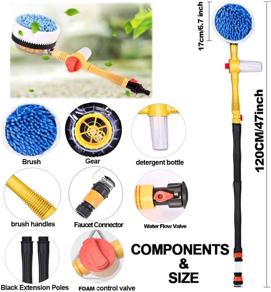 Auto Rotate 360° Car Wash Mop | Soft Microfiber with Soap Dispenser | Extendable Handle Cleaning Brush