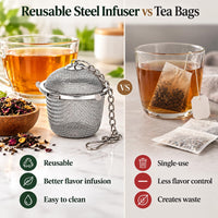 Stainless Steel Tea Infuser with Chain | Reusable Loose Leaf Tea Strainer & Herbal Tea Filter