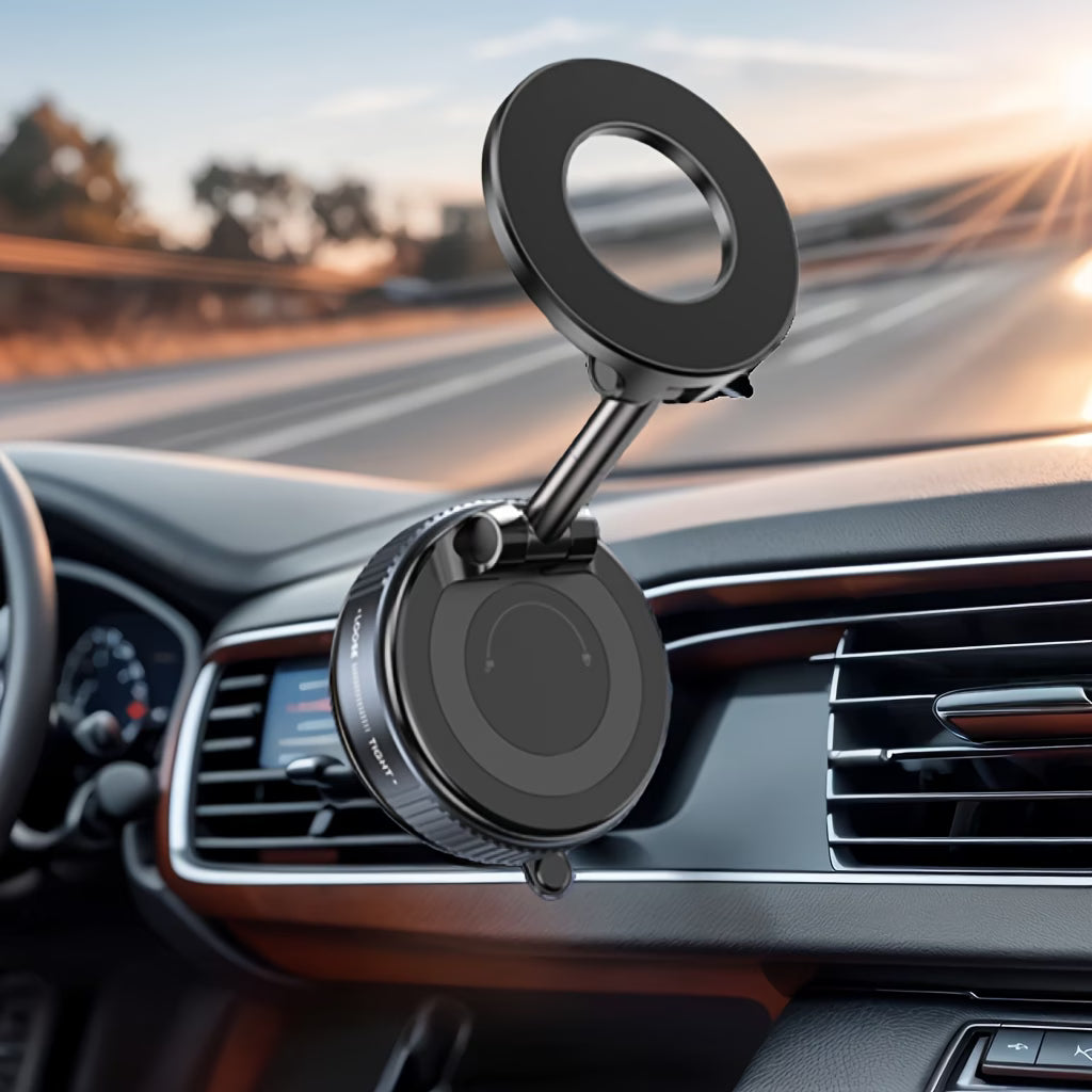 360° Magnetic Foldable Phone Holder with Wireless Charging Base – Adjustable Desktop & Car Mount Stand for iPhone & Android