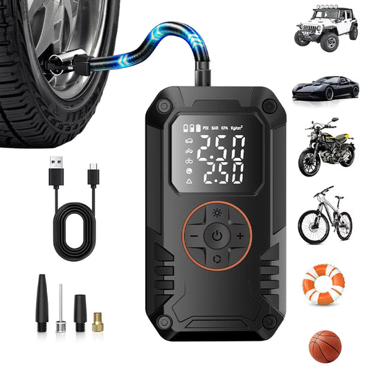Portable Digital Tire Inflator Air Compressor – 150 PSI Wireless Electric Air Pump with LED Display, USB Rechargeable for Car, Bike, Motorcycle & Sports Balls