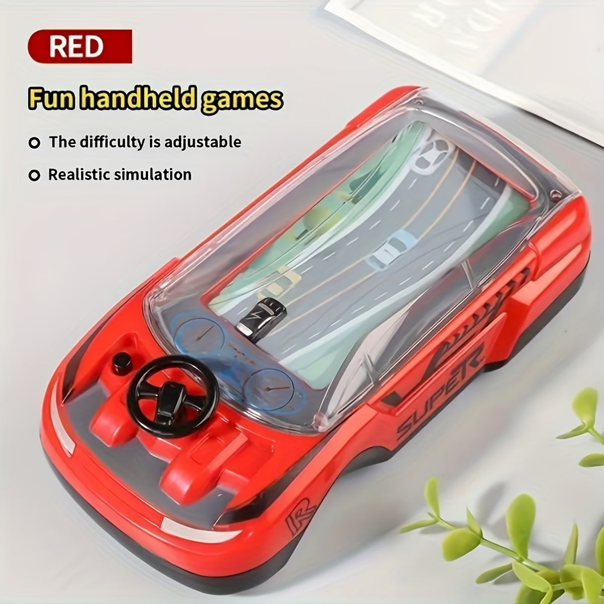 Kids Handheld Car Racing Arcade Game Console Toy with Steering Wheel & Adjustable Speed - Portable Driving Simulator Gaming Device