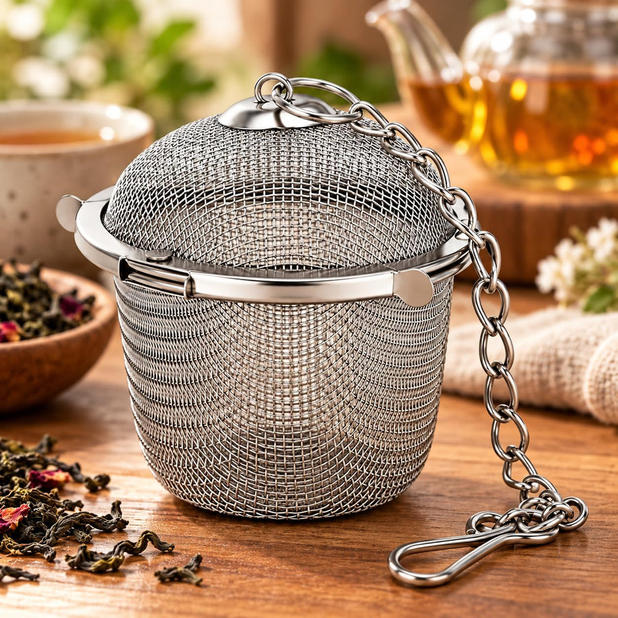 Stainless Steel Tea Infuser with Chain | Reusable Loose Leaf Tea Strainer & Herbal Tea Filter