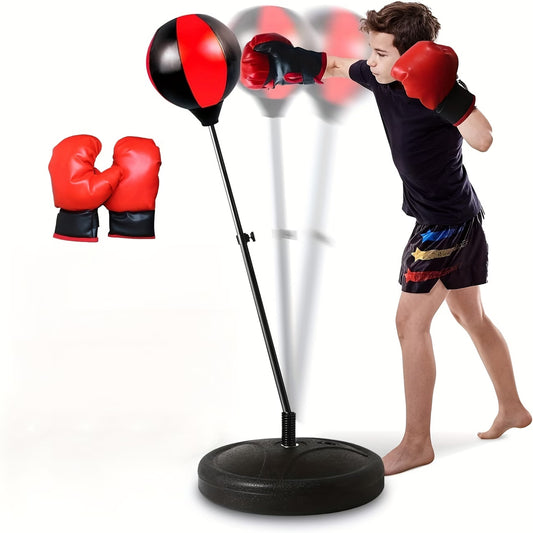 Kids Freestanding Boxing Punching Ball Set with Adjustable Stand, Gloves & Air Pump – Indoor Boxing Training Toy for Boys & Girls