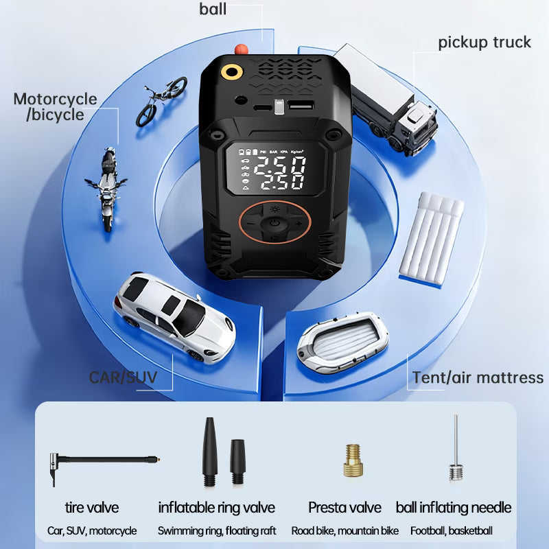 Portable Digital Tire Inflator Air Compressor – 150 PSI Wireless Electric Air Pump with LED Display, USB Rechargeable for Car, Bike, Motorcycle & Sports Balls