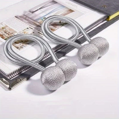 Magnetic Curtain Tiebacks | Modern No-Drill Curtain Holdbacks | Decorative Rope Curtain Tie Backs for Home & Office