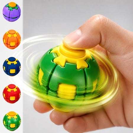 Press to Spin Transforming Fidget Spinner Ball – Shape Shifting Stress Relief Desk Toy, 2-in-1 Spinner & Fidget Toy for Kids & Adults