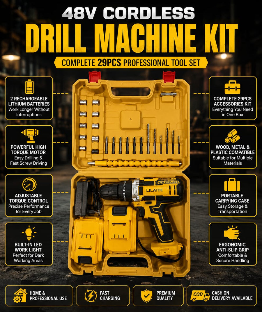 48V Cordless Drill Machine Kit - 29PCS Professional Tool Set