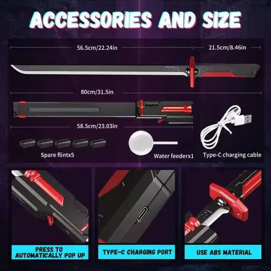 LED Light Up Toy Sword with Mist Spray & Sound Effects – Rechargeable Glowing Lightsaber for Kids | Cosplay & Role Play Toy