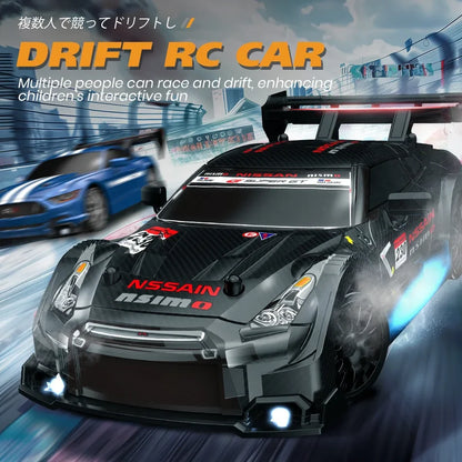 1:24 High-Speed RC Racing Drift Car Set – LED Lights, Rechargeable 3.7V Battery, Spare Tires & Road Cones