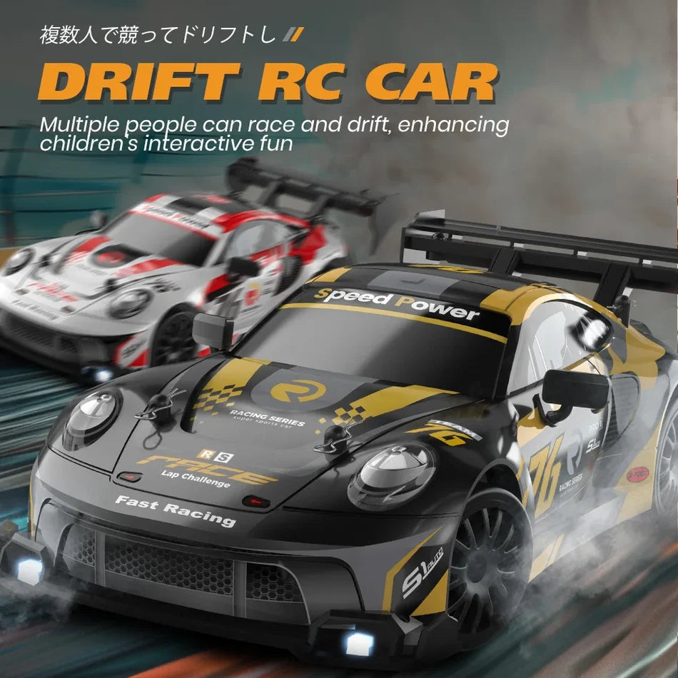 1:24 High-Speed RC Racing Drift Car Set – LED Lights, Rechargeable 3.7V Battery, Spare Tires & Road Cones