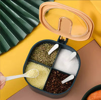 4 Grid Spice Box with Lid & Spoons – Kitchen Masala Storage Container Organizer