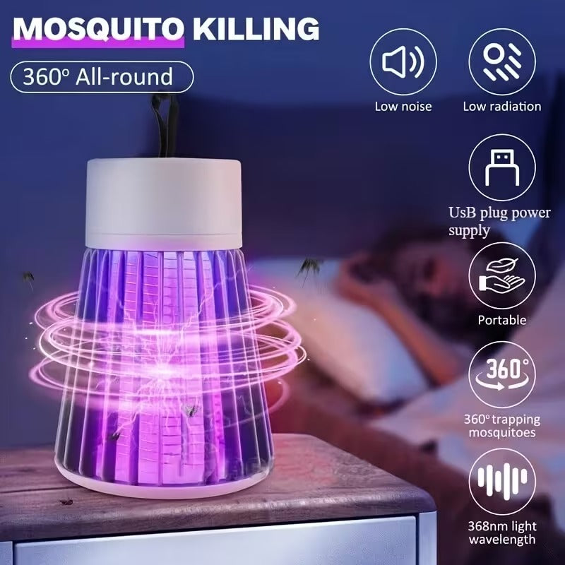 360° Electric Mosquito Killer Lamp with UV Light – USB Rechargeable Silent Bug Zapper Night Lamp