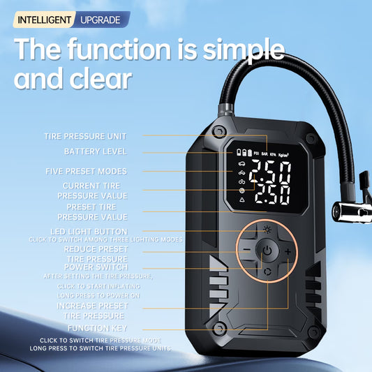 Portable Digital Tire Inflator Air Compressor – 150 PSI Wireless Electric Air Pump with LED Display, USB Rechargeable for Car, Bike, Motorcycle & Sports Balls