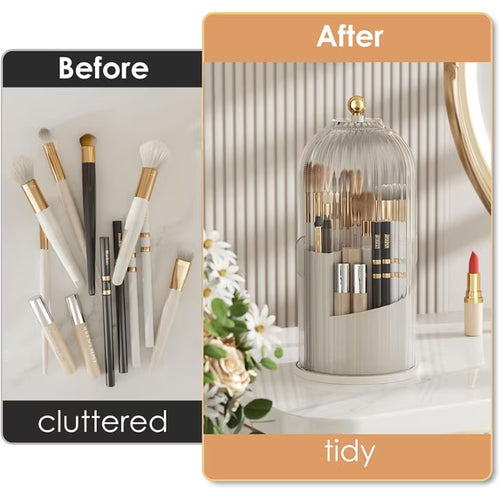 Rotating Makeup Brush Holder with Transparent Dustproof Lid – 360° Cosmetic Organizer for Makeup Brushes, Lipsticks & Beauty Accessories**