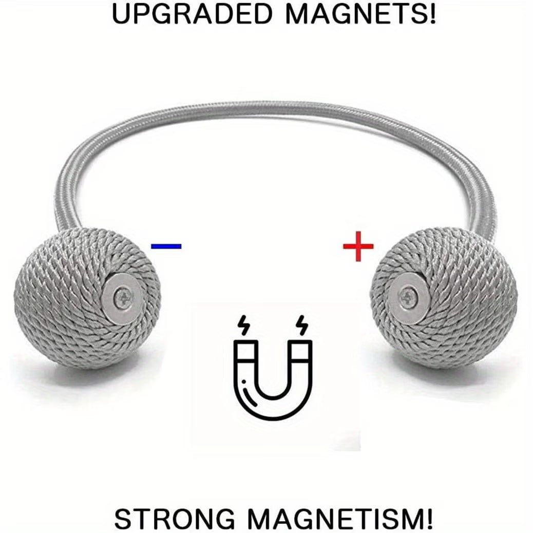 Magnetic Curtain Tiebacks | Modern No-Drill Curtain Holdbacks | Decorative Rope Curtain Tie Backs for Home & Office