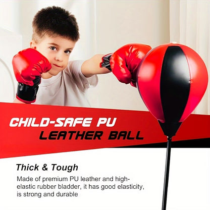 Kids Freestanding Boxing Punching Ball Set with Adjustable Stand, Gloves & Air Pump – Indoor Boxing Training Toy for Boys & Girls
