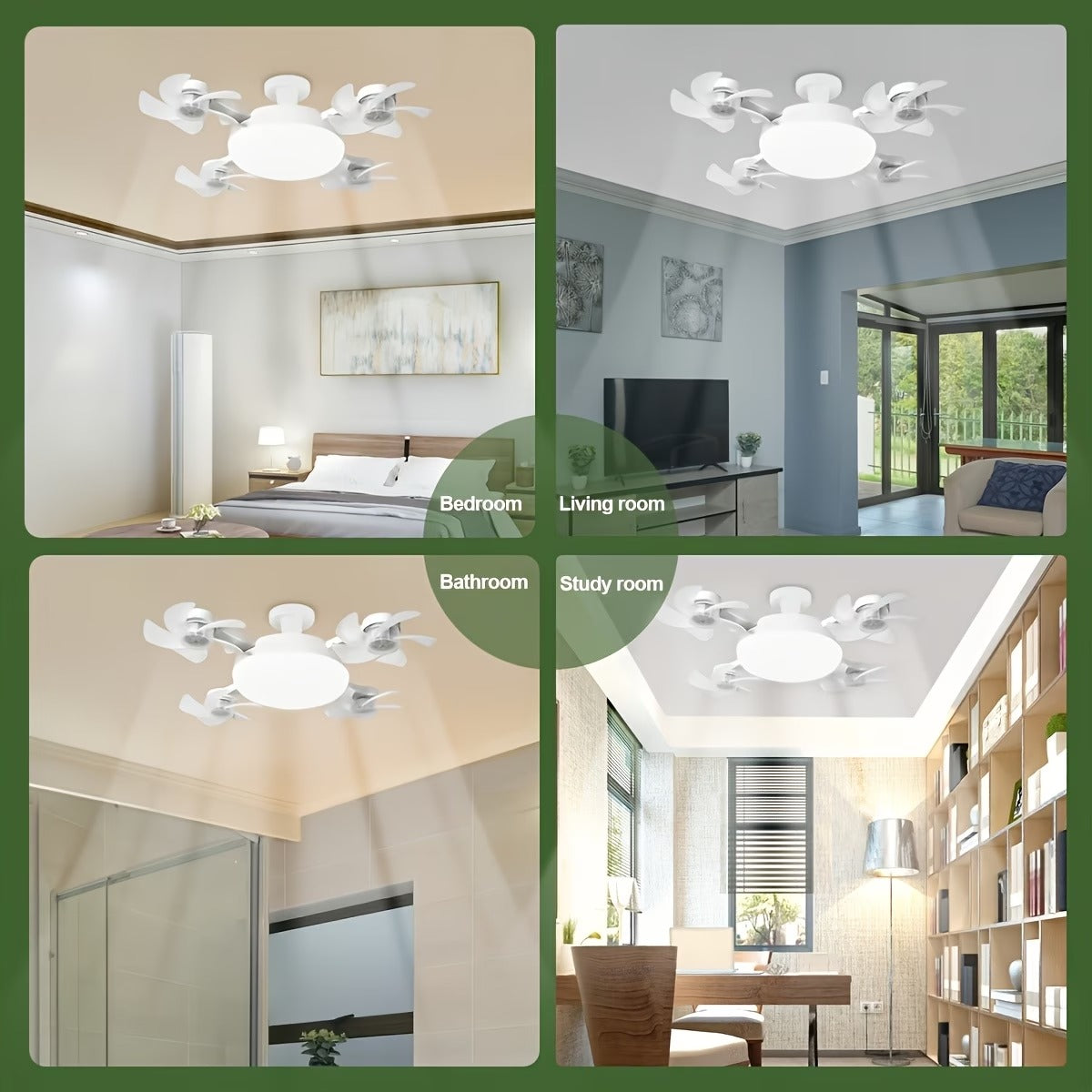 Modern 4-Head LED Ceiling Fan Light with Remote Control – Quiet Flush Mount Ceiling Fan with Dimmable LED Light for Bedroom, Living Room & Home