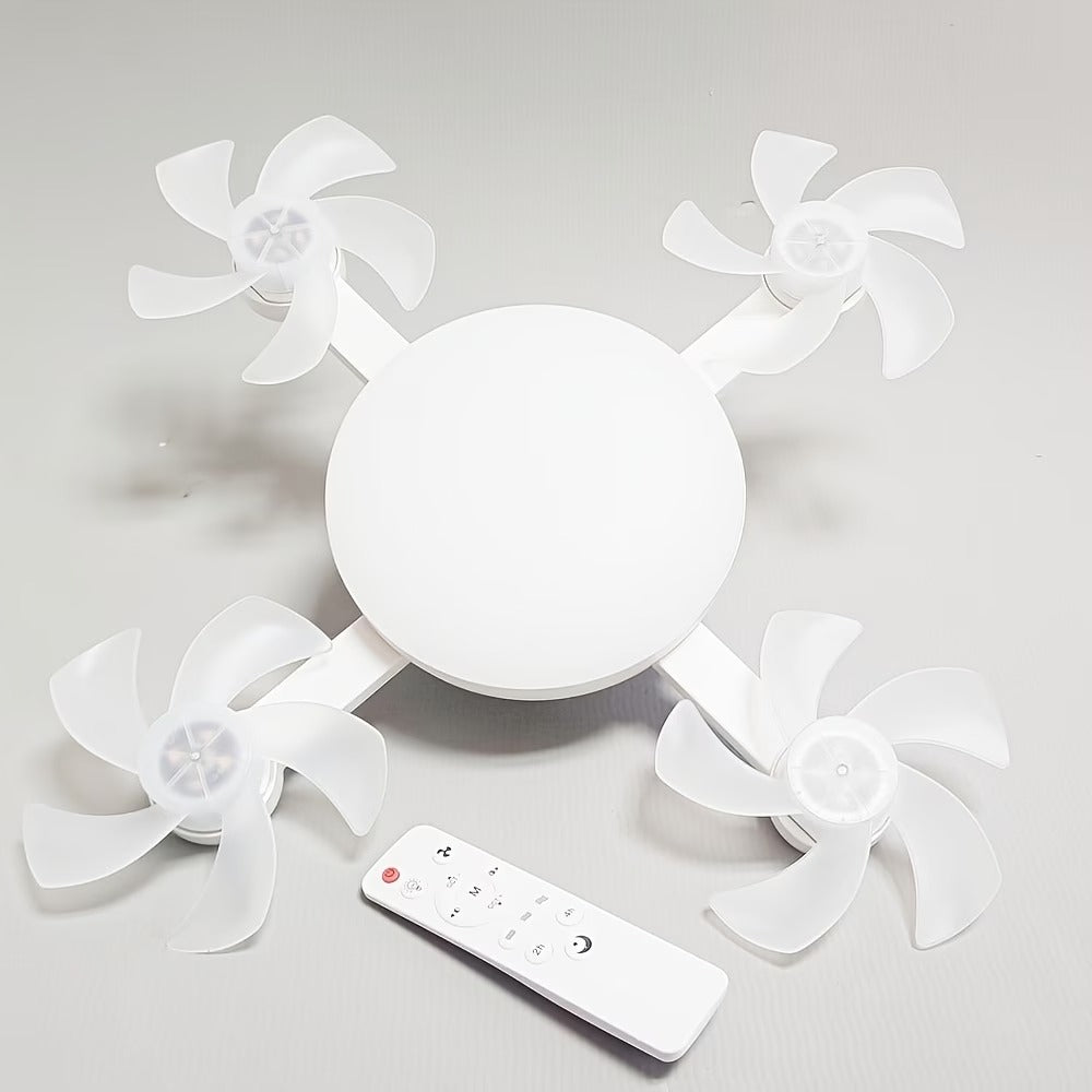 Modern 4-Head LED Ceiling Fan Light with Remote Control – Quiet Flush Mount Ceiling Fan with Dimmable LED Light for Bedroom, Living Room & Home