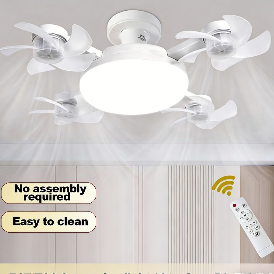 Modern 4-Head LED Ceiling Fan Light with Remote Control – Quiet Flush Mount Ceiling Fan with Dimmable LED Light for Bedroom, Living Room & Home