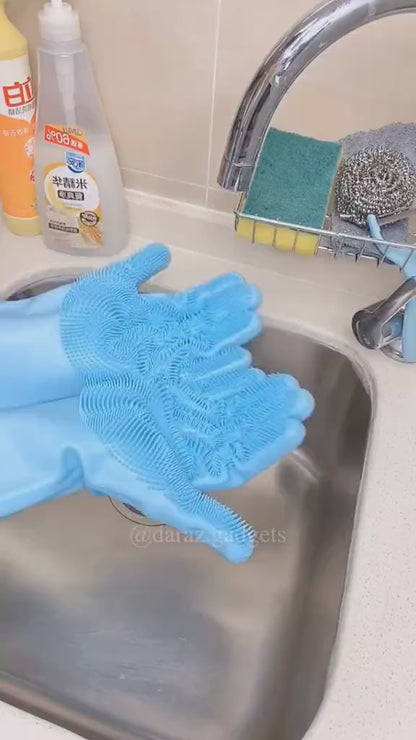 Silicone Dishwashing & Cleaning Gloves – Reusable Non-Slip Scrubber Gloves
