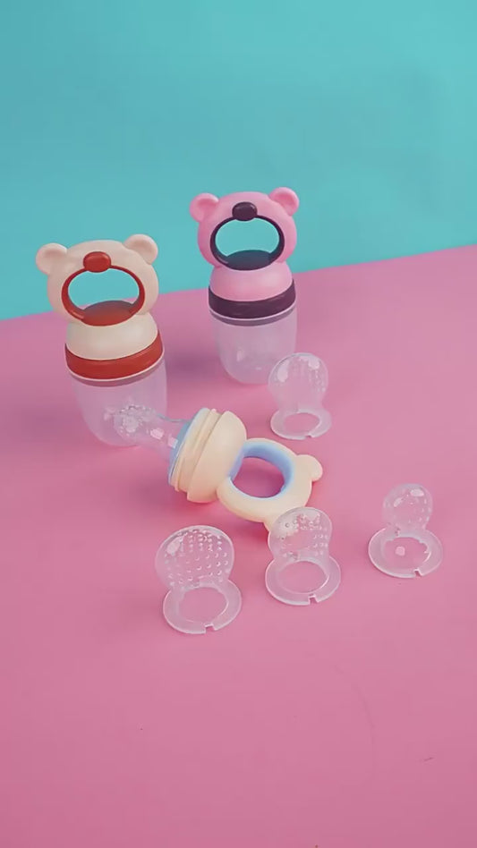 Baby Fruit Feeder Pacifier – Bear Design Silicone Mesh Feeding Pacifier for Fruits & Vegetables, Juice Feeder & Teething Relief Toy for Toddlers