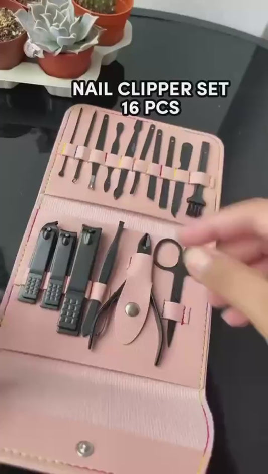 Professional 16PCS Manicure Pedicure Grooming Kit – Stainless Steel Nail Clipper Set for Men & Women | Nail Care Travel Kit | Cuticle Cutter & Beauty Tools Set