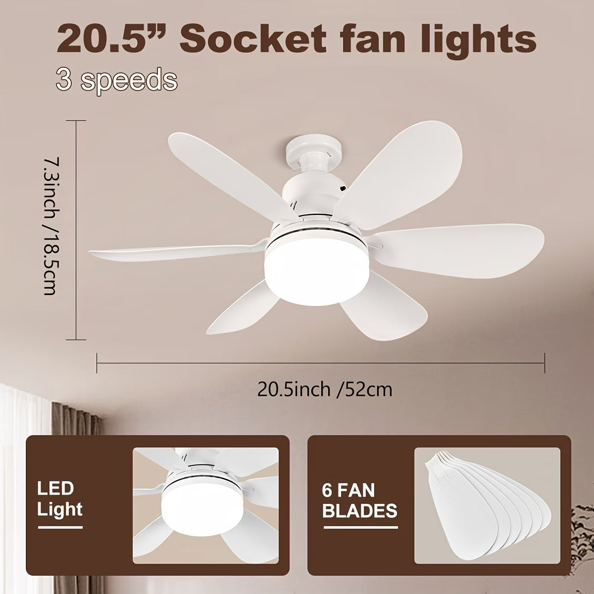 Modern 6-Blade LED Ceiling Fan with Remote Control – Silent Ceiling Fan with Light, 2000 Lumens, 3-Speed Reversible Fan for Bedroom, Living Room & Home