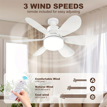 Modern 6-Blade LED Ceiling Fan with Remote Control – Silent Ceiling Fan with Light, 2000 Lumens, 3-Speed Reversible Fan for Bedroom, Living Room & Home