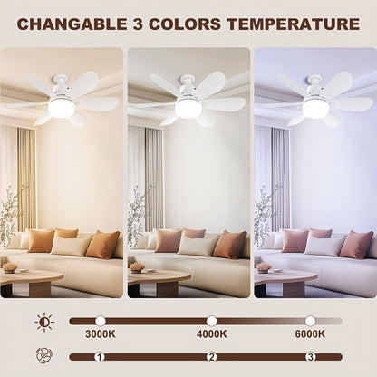 Modern 6-Blade LED Ceiling Fan with Remote Control – Silent Ceiling Fan with Light, 2000 Lumens, 3-Speed Reversible Fan for Bedroom, Living Room & Home