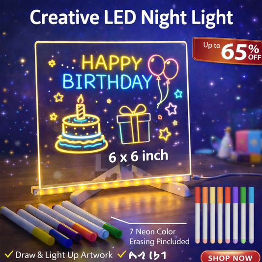 LED Light-Up Writing Board with Stand & Erasable Markers – Colorful DIY Acrylic Neon Writing Pad for Kids, Drawing & Notes – Creative Glow Message Board for Home & Gifts