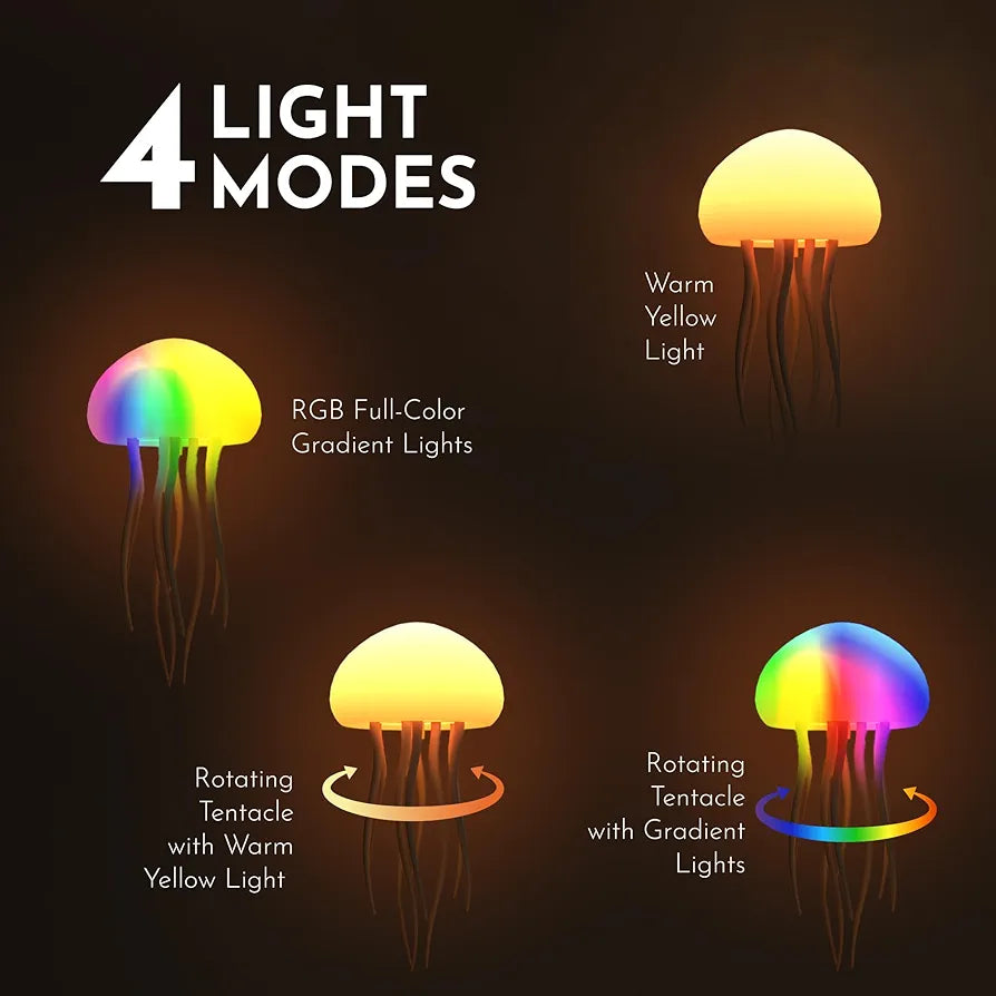 Floating Jellyfish LED Lamp – Voice Control RGB Gradient Night Light with Moving Tentacles, Rechargeable Touch Sensor Hanging Jellyfish Bedside Table Lamp for Kids & Adults, Decorative Ambient Mood Light