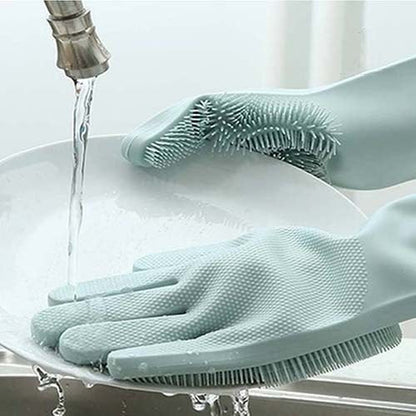 Silicone Dishwashing & Cleaning Gloves – Reusable Non-Slip Scrubber Gloves