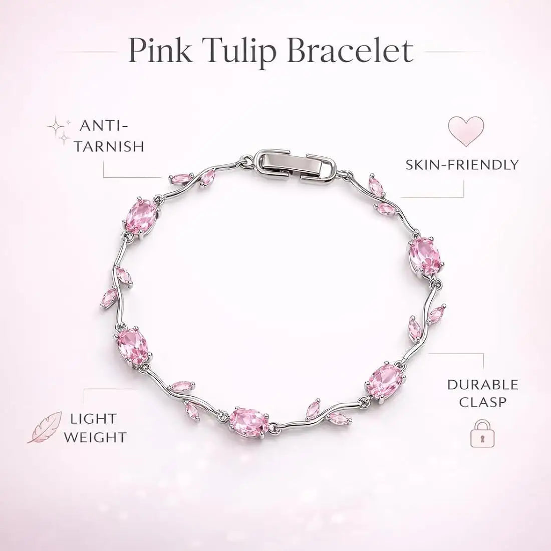 Elegant Tulip Flower Bracelet for Women – Adjustable Floral Charm Bracelet, Stylish Fashion Jewelry Gift for Girls & Ladies