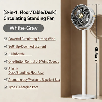 360° Air Circulator Pedestal Fan – Oscillating Standing Fan with 11-34" Adjustable Height, Quiet Powerful Cooling, Wide-Angle Airflow, Portable Home & Office Fan
