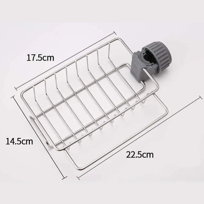 Kitchen Stainless Steel Faucet Rack | Rustproof Sink Organizer Holder | Adjustable Drain Storage Shelf for Sponge, Soap & Cleaning Accessories