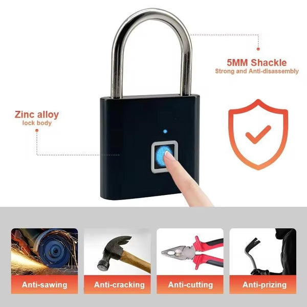 Keyless Fingerprint Security Padlock for Bags, Lockers & Home