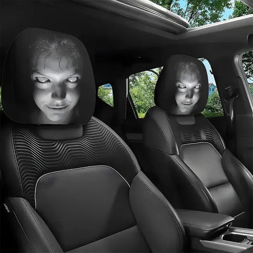 2PCs Scary Car Headrest Cover  Horror Face Seat Protector