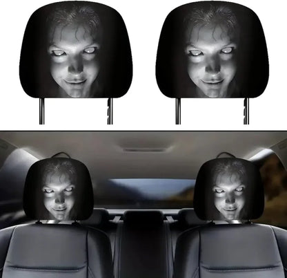 2PCs Scary Car Headrest Cover  Horror Face Seat Protector