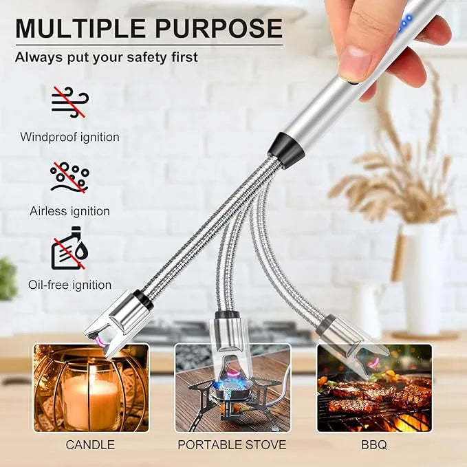 USB Rechargeable Arc Candle Lighter – Windproof Long Neck Electric Lighter for Candles, BBQ Grill, Kitchen Stove & Camping Accessories