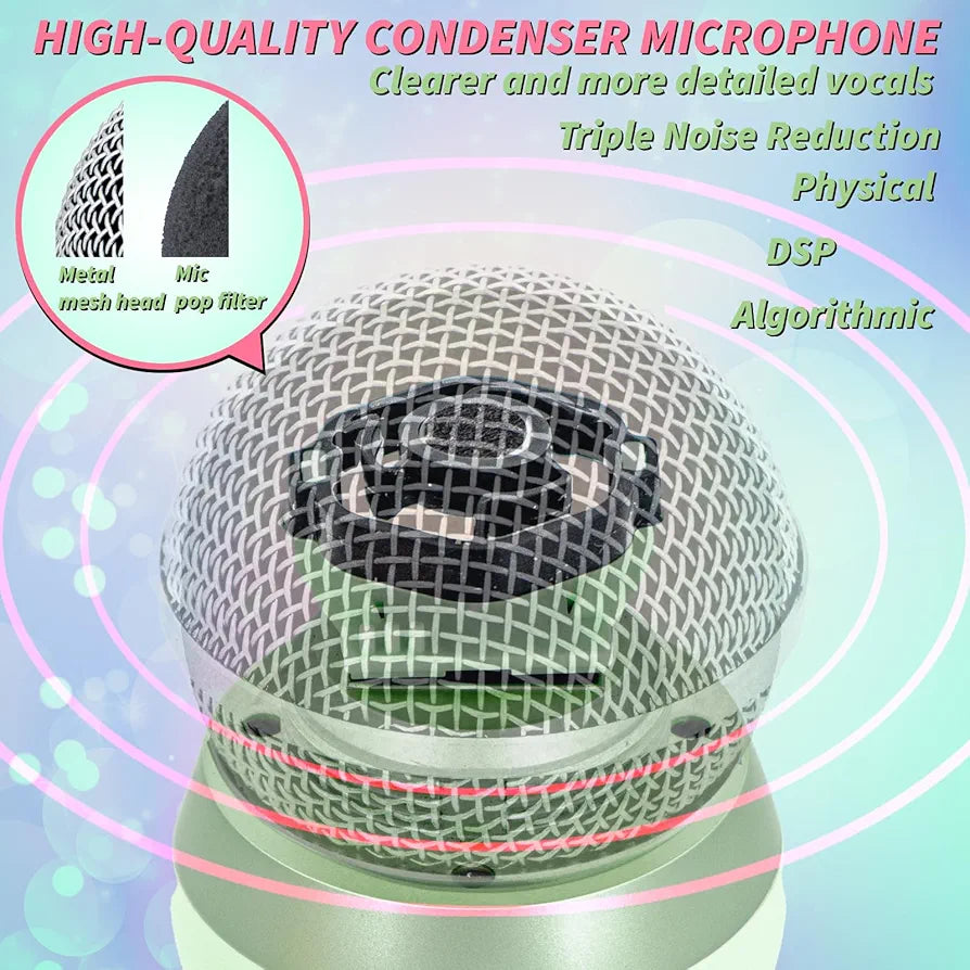 Portable Bluetooth Karaoke Microphone for Kids & Adults – Wireless Singing Mic with Built-in Speaker, Green