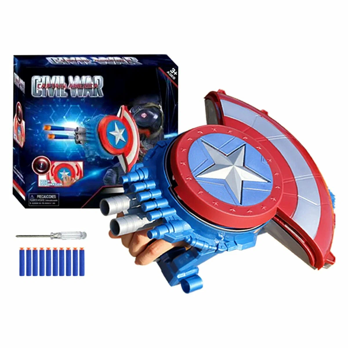 Captain America Shield Dart Launcher Toy for Kids | Soft Foam Dart Blaster with Target Board | Long Range Shooting Game